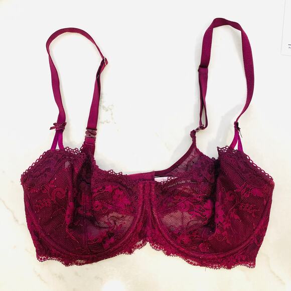 Victoria Secret Bra 34DD Dream Angels Push Up without padding burgundy wine 34E - Picture 1 of 6